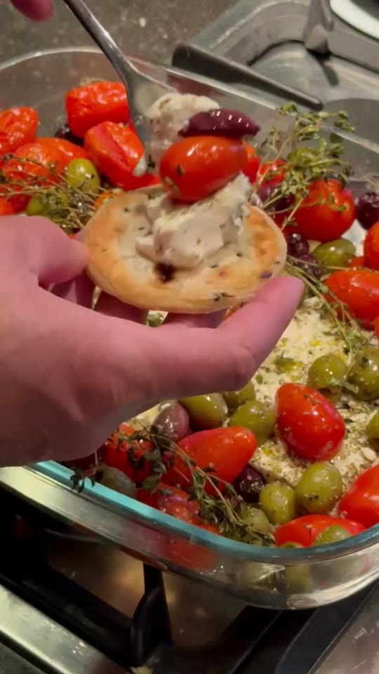 Warm Feta with Tomatoes and Olives on Naan
