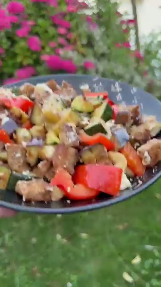 Fire-Roasted Organic Veggies with Croutons and Feta