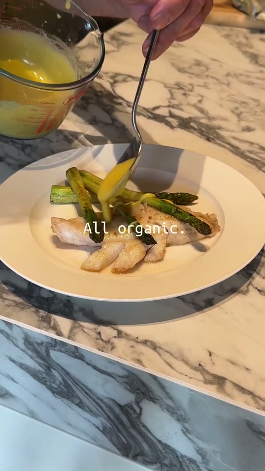 Pan-fried red fish with green asparagus and miso-lemon sauce