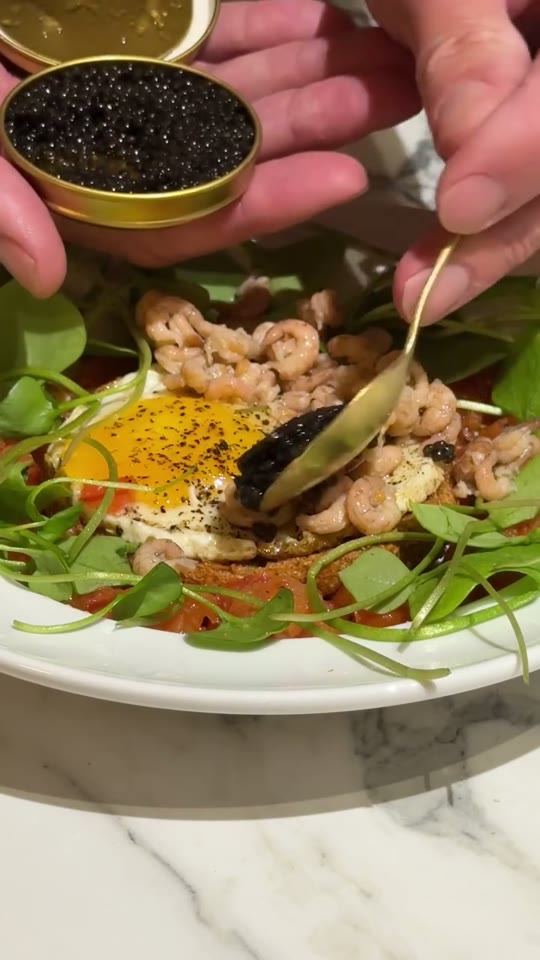 Fried Egg with Dutch Shrimp and Caviar