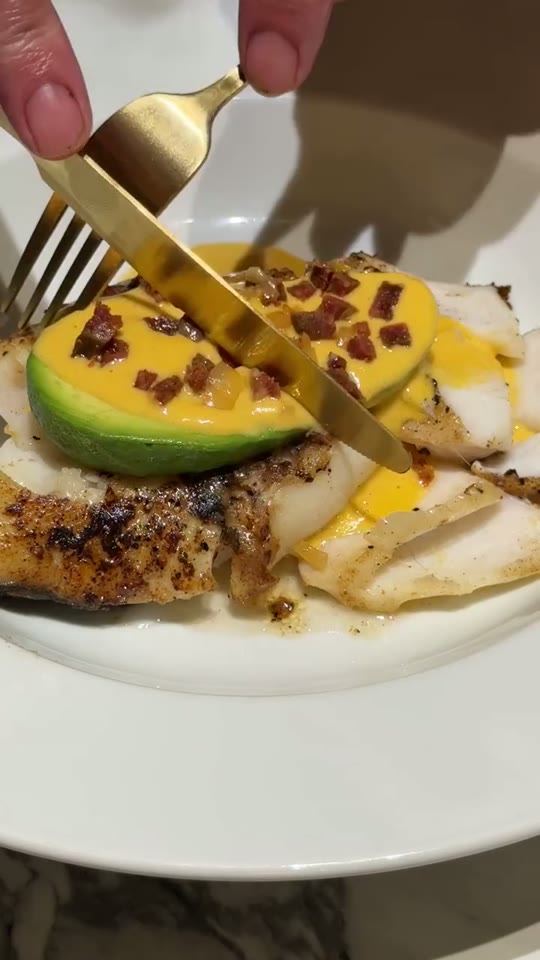 Fresh Cod with Dried Chorizo Sauce & Avocado