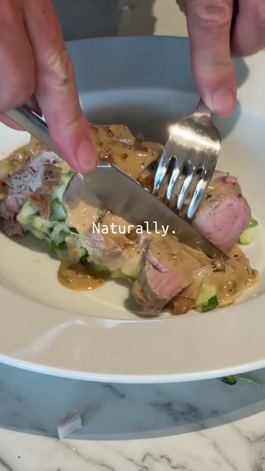 Pork Tenderloin with Purslane Mash and Creamy Sauce