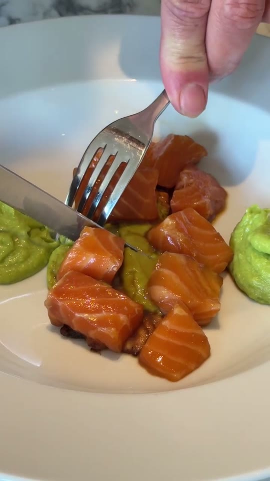 Marinated Raw Salmon with Miso Avocado Mousse