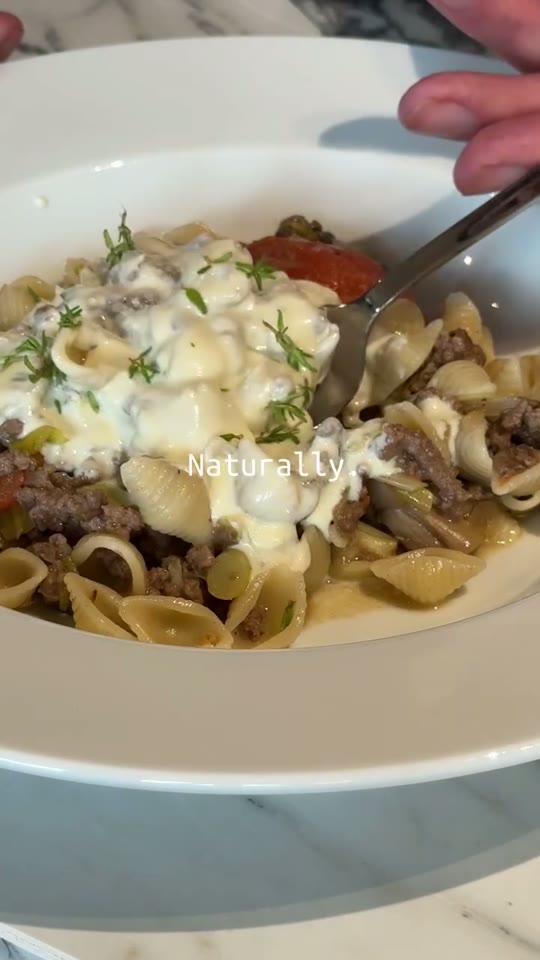 Conchiglie with Minced Beef and Creamy Gorgonzola Sauce