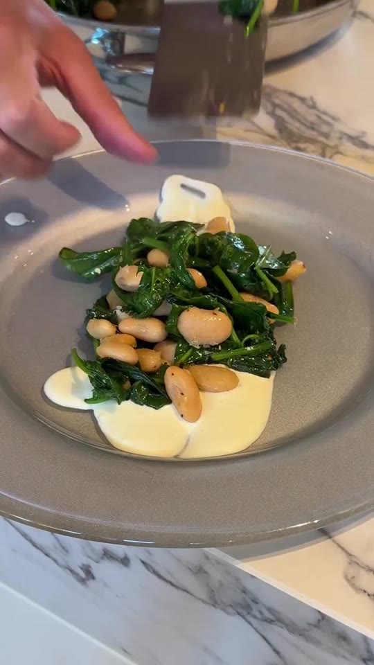 Butter Beans with Leaf Spinach and Whipped Feta