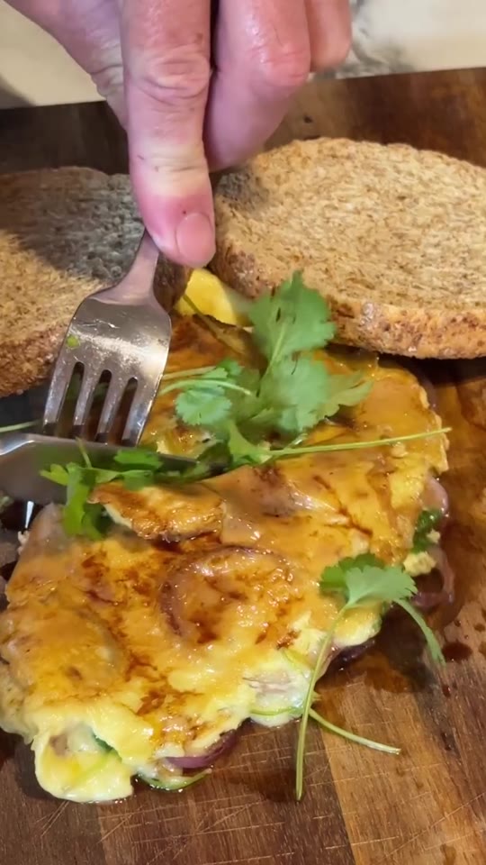 Umami Omelette with Red Onion, Coriander & Soy Sauce
