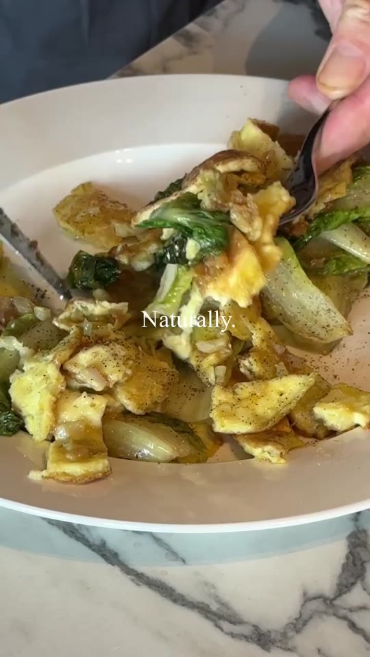 Pan-fried Little Gem Lettuce with Confit Garlic & Shallot Omelette