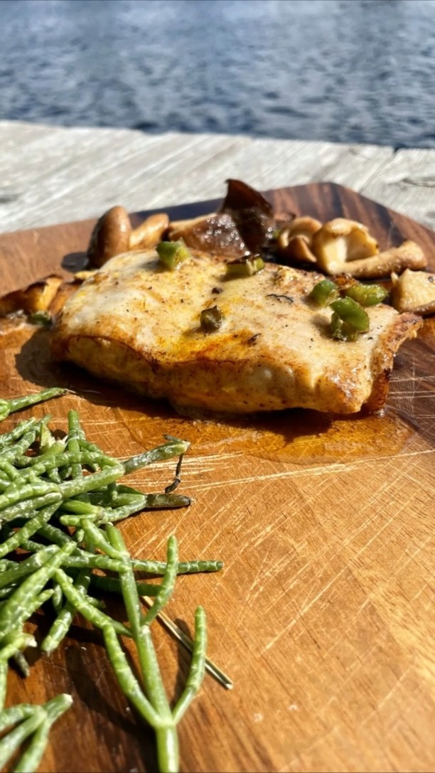 Pan-Seared Wolffish with Shiitake and Saffron