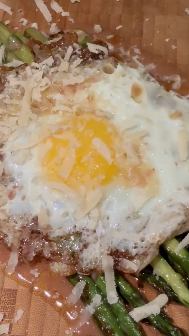 Grilled Green Asparagus with Organic Fried Egg & Parmesan